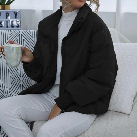 Luxe black zip up puffer jacket - Picture 4 of 6